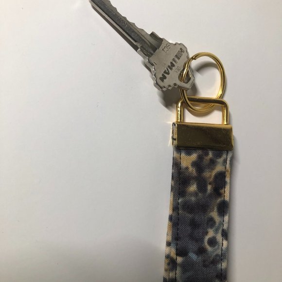New Handmade Fabric Key Fob Wristlet | Keychain | Hand Dyed | Gray and Beige - Picture 3 of 9